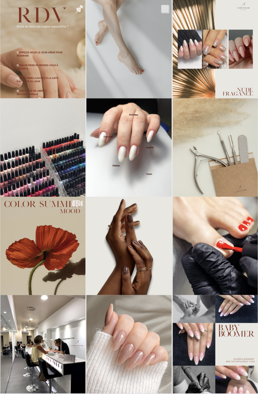 Creation de contenu instagram bar à ongles , Feed instagram nailsart